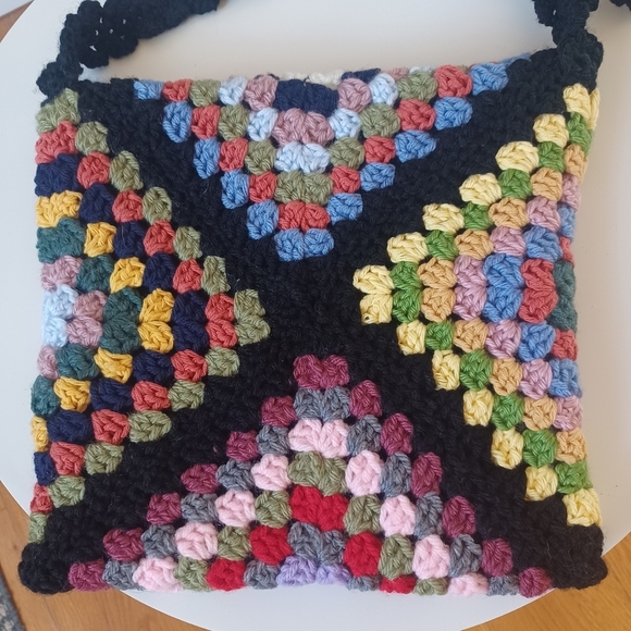 Granny Square Multicolor Crochet Shoulder Crossbody Bag Boho Hippy - Picture 9 of 12